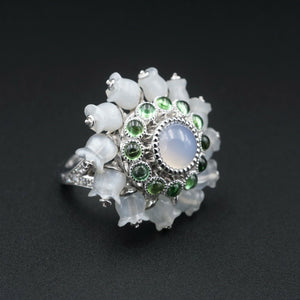 French 18K White Gold Lalique Lily of the Valley Moonstone Ring 5.75 RG3305