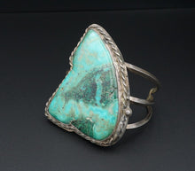 Vintage Navajo Sterling Silver Turquoise Slab Cuff Bracelet 7.25" Massive BS2598