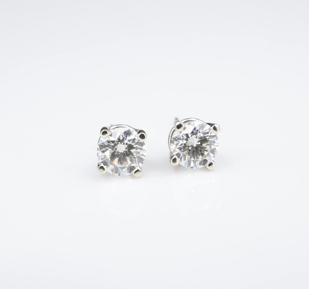 14k White Gold 1.25ctw Natural Diamond Stud Earrings Round Brilliant EG2431