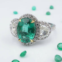 NWOT 18k White Gold 4.4ctw Natural Emerald Diamond Halo Ring Size 6.5 CO885