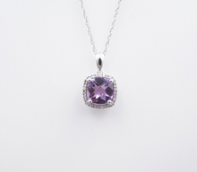 14k Amethyst Diamond Halo Necklace White Gold Pendan Cushion 18" NG1553