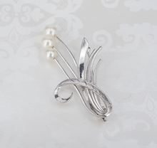 Vintage Mikimoto Pearl Spray Brooch Sterling Silver Ribbon Pin 1.8" OS647