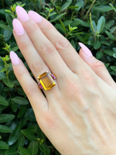 1940s Retro 14K Ring Cocktail Candy Yellow Gold 9ct Citrine Ruby Sz 5.75 RG4303