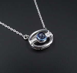 Platinum Natural No Heat Sapphire Diamond Pendant Necklace 16.5" GIA Cert NG1264