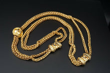 Vintage 1996 Chanel Gold Tone Double Wheat Chain Logo Necklace 42" France CO800