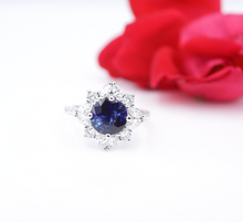 18k Natural Blue Sapphire Diamond Cocktail Ring White Gold 3 ctw Sz 6.5 CO1140